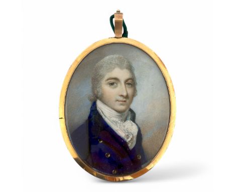 Attributed to George Engleheart (British, 1750-1829), a late 18thC oval portrait miniature of Mr Elphinstone in 1795, with po