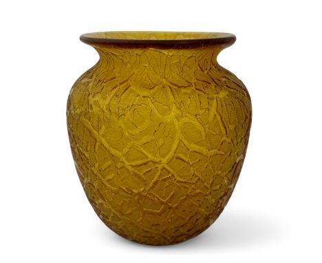 A 1920s-30s Art Deco German or Bohemian orange crackle glass vase, by Michel & Mayer of Novy Bor, or WMF of Germany, the exte