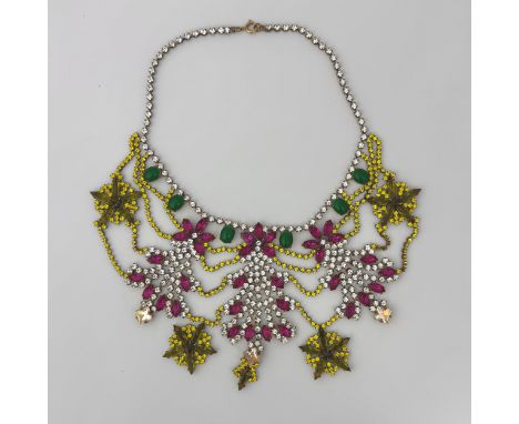 A 1980s-90s Czech HUSR.D Jablonec glass costume jewellery necklace, marked on the reverse 'HUSR.D', total chain length 37cm, 