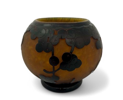 A 1920s-30s French Art Deco Schneider Le Verre Francais Charder heavily cased and cameo cut ball vase, the interior with red 