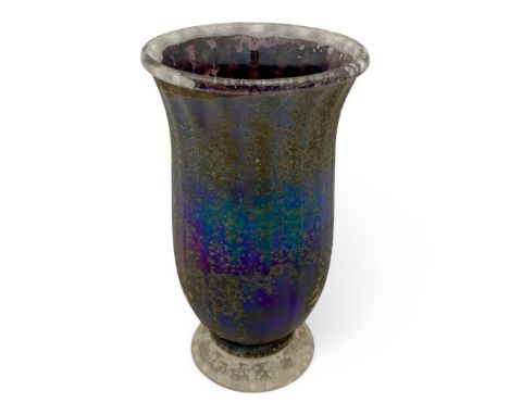 A unique Isle of Wight Studio Glass 'Romanesque' trial vase, designed and made by Timothy Harris in 2008, the optical-ribbed 