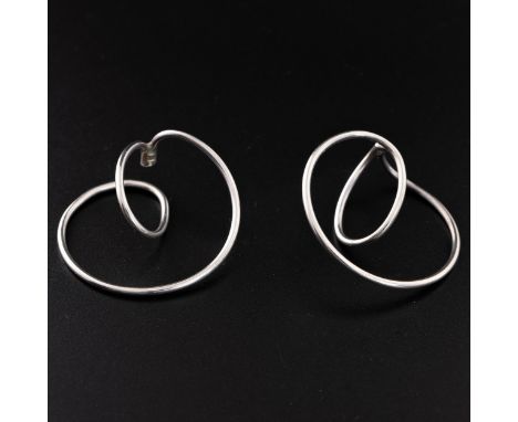 A pair of 1980s Georg Jensen ear hoop earrings silver earrings designed by Allan Scharff, with marks at the fused junction of