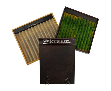 A rare 1930s Art Deco Waterman's notepad holder, the oak body with metal clips to bottom and chrome plated 'Waterman's' plaqu