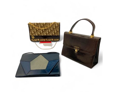 Three mid-late 20thC designer handbags, comprising a Trotter or Trotter-type handbag with 'Dior' woven fabric exterior, 'Dior