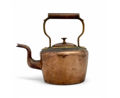 A late Victorian William Soutter & Sons of Birmingham plain copper stove kettle, with copper and brass handle, copper spout, 