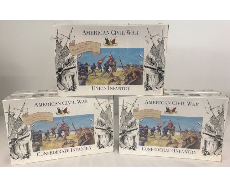 6 boxes of 1:32 scale American Civil War plastic figures by A Call To Arms. 4 boxes of Confederate Infantry and 2 boxes of Un