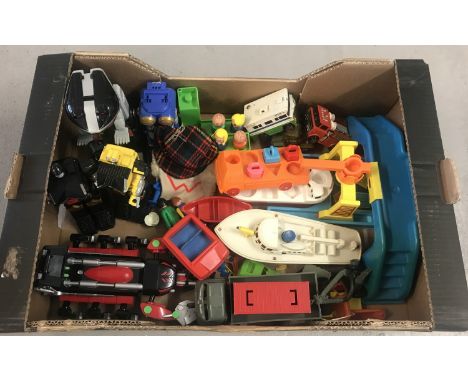 A quantity of assorted vintage toys to include 1970's Mattel toys preschool toys, Transformer style toys, 1970's playmobile a