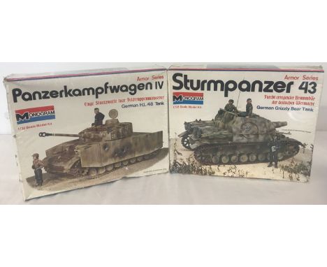 2 vintage unopened and sealed, plastic unassembled model kits of German tanks, by Monogram . A Panzerkampfwagen IV together w