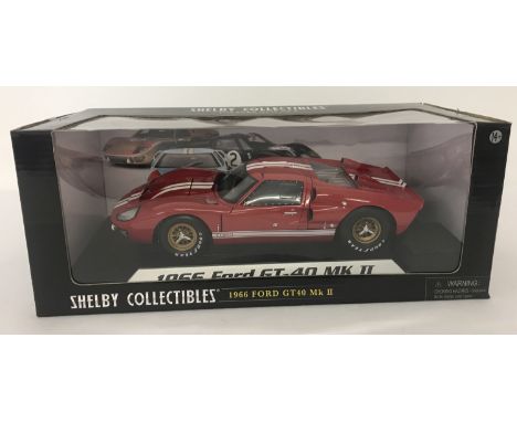 A new in box, Shelby Collectibles, 1:18 scale 1966 Ford GT40 Mk II. In red and white colourway. From a private collection.