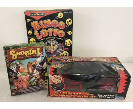 3 boxed family games. Chad valley Bingo lotto &amp; Snorta by Mattel. Together with Ultimate Arm Wrestling Challenge water ga