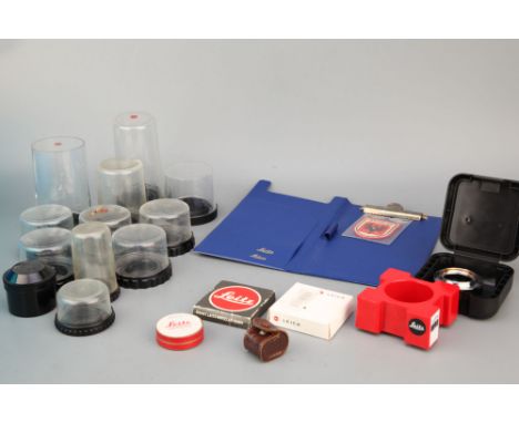 Leica Items,a number of lens tubes with an Andoer adaptor, a Leica clipboard and a Wetzlar cloth patch!!