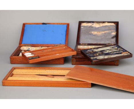 A Large Set of Drawing Instruments by Thornton etc,rosewood cased two-tier set in nickel-silver, with watercolours below;, wi