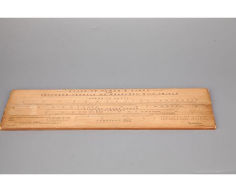 A Rare Nautical Slide Rule by A M GordonScottish, c. 1910, in stiff card with paper scales, entitled 'Scale of Power &amp; Sp