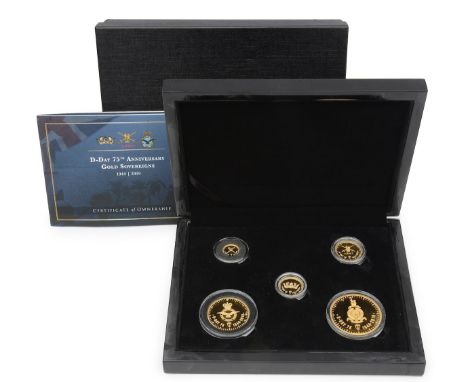 A D-Day 75th Anniversary Sovereign Set of 5, 2019one of each denominations; five, double, full, half &amp; quarter sovereign,