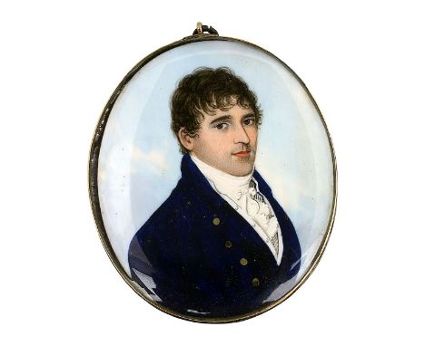 Attributed to Frederick Buck of Cork (Irish, 1771-1840)Portrait miniature of a gentleman, facing right with short brown hair,