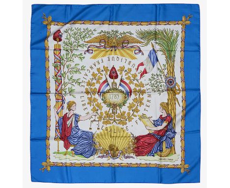 An Hermès 'Republique Francaise' silk scarf designed by Joachim Metz to honour the 200th anniversary of the French Republic, 
