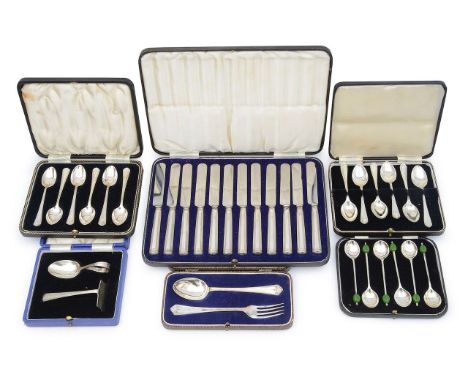 A collection of cased silver coffee spoons and other cased setsvarious dates, makers markscomprising a set of six coffee spoo