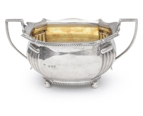 A Late Victorian silver twin handled sugar basinLondon, 1893, Charles Stuart Harris of oblong form with twin reeded handles a