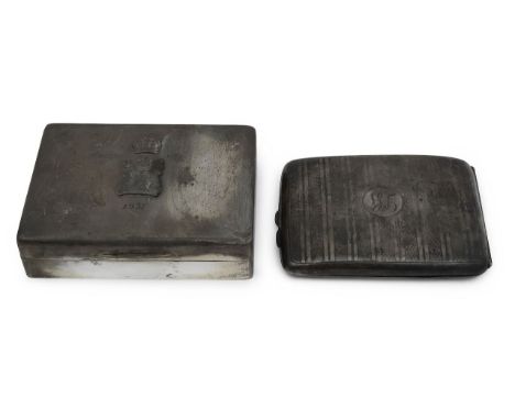 A George V silver table cigarette box and a cigarette caseLondon, 1936, Hicklenton &amp; Philips, plain rectangular form, bea