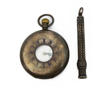 A J.W. Benson silver keyless half hunter pocket watch and a Sampson &amp; Mordan silver propelling pencil holder first white 