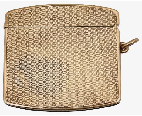 A George V 9ct gold engine turned vesta case with suspension ringweight approx. 28.9gCondition: Snap closes well, in good ove