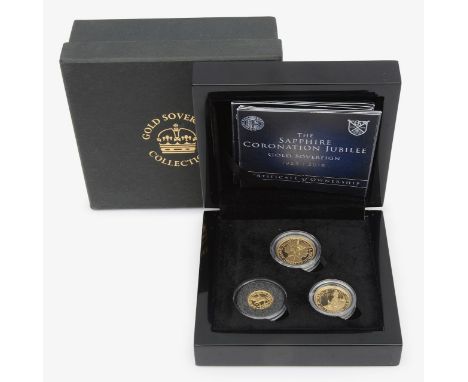 Sapphire Coronation Jubilee Sovereign Set, 2018set includes; a full, half &amp; quarter sovereignall; obverse; portrait of Qu
