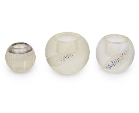 A late Victorian silver mounted glass table match striker and two advertising examplesfirst Chester, 1899, A Bromet &amp; Co,