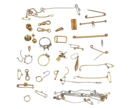 A collection of assorted findingsincluding safety chains, single earrings, ring shanks, brooch pins etc.Condition: First hand