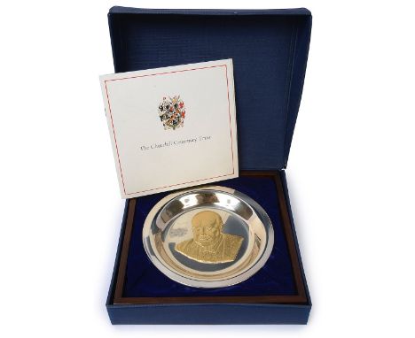 The Churchill Centenary Trust Plate commemorative plate London import marks for 1974, John Pinches, stamped FILLEDcircular di