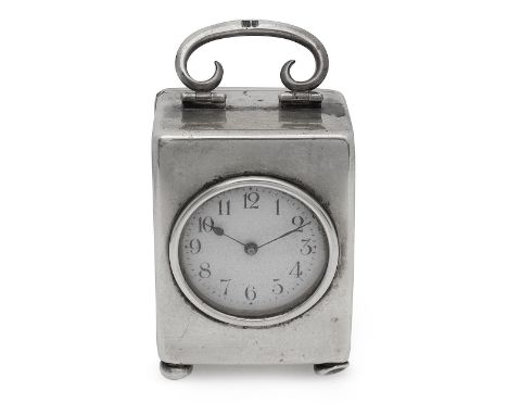 A George V silver miniature carriage timepieceLondon, 1913, William Comynscircular white enamel dial with black Roman numeral