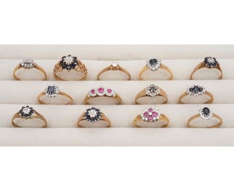 A collection of diamond gem set ringsall hallmarked 9ct, including, nine diamond and sapphire rings, one diamond cluster ring