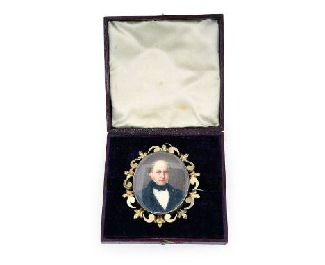 Mid 19th century British School. Portrait miniature of gentleman c.1840facing right, wearing a high collar and black tied cra