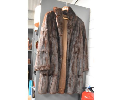 A ladies vintage 3/4 length deep brown fur coat 40' chest approx.