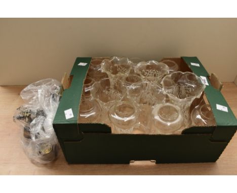 Sixteen vintage narrow glass light shades sold along with a matching double wall light fitting.