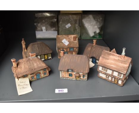 Six vintage Van Hill pottery cottage ornaments by Yvonne Fowler, the largest measures 8cm high