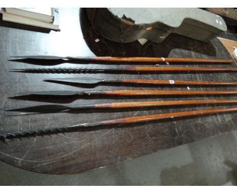 Two African Fishing Spears Together With Four Hunting Spears All With Later Shafts