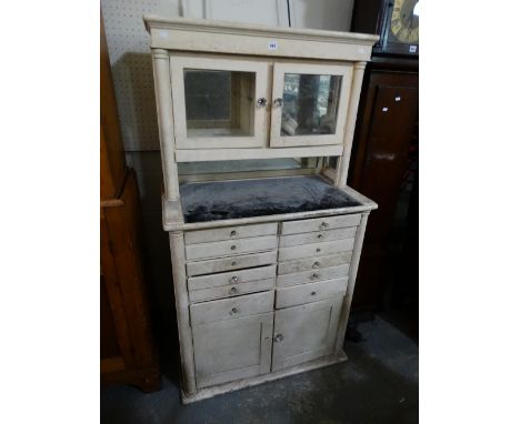 An Early 20th Century Dentists Cabinet Having A Multi-drawer Base, Work-shelf And Two Upper Cupboard Doors 35 Inches Wide, 62