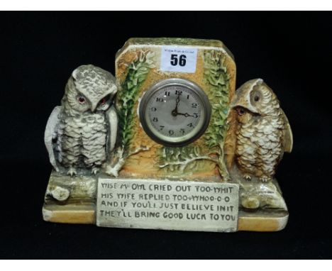 An Early 20th Century Plasterwork Owl Decorated Mantel Clock