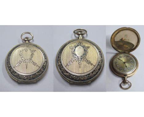 POCKET WATCH MOULINET, 14K gold engraved cased, with enamel decoration, engraved and silvered dial with Arabic numerals in re