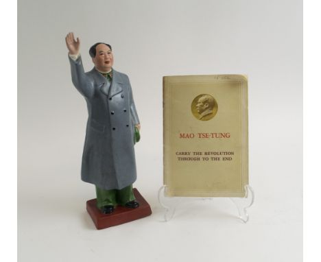 CHAIRMAN MAO FIGURE, circa 1960's, painted ceramic, 30cm H, plus a booklet titled 'Mao Tse-Tung, carry the revolution through