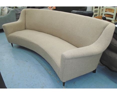 SOFA, of curved form, Italian, 1950's, with oatmeal waffle style upholstery, 83cm D x 91cm H x 240cm W. 
