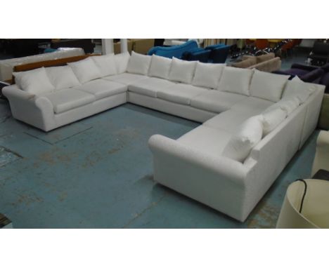 SOFA, square sectional, in five section in cream floral patterned fabric, two sections 193cm L, two corner sections 105cm x 1