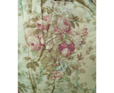 CURTAINS, two pairs, Bennison 'Faded Roses', lined and interlined, each 77cm gathered W x 227cm drop. (4)