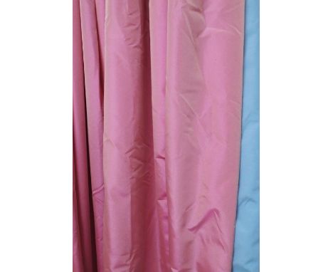 CURTAINS, a pair, in pink Colefax and Fowler fabric lined and interlined, 112cm gathered by 315cm drop. (2)