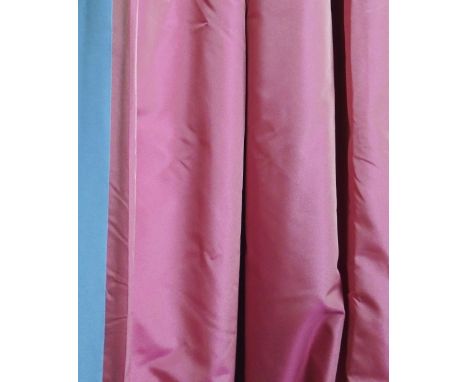 CURTAINS, a pair, in pink Colefax and Fowler fabric lined and interlined, 112cm gathered by 315cm drop. (2)