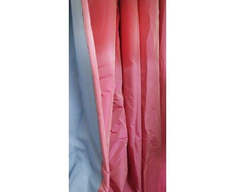 CURTAINS, a pair, in pink Colefax and Fowler fabric lined and interlined, 112cm gathered by 315cm drop. (2)