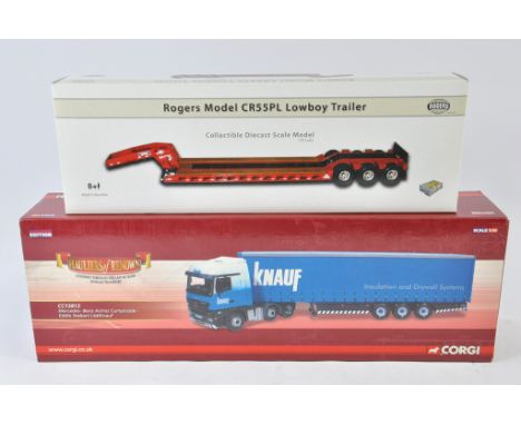 TWH 1:50 scale Rogers Low Loader Trailer plus Corgi Truck and Trailer (KNAUF/STOBART). NM-M in E Boxes. (2)