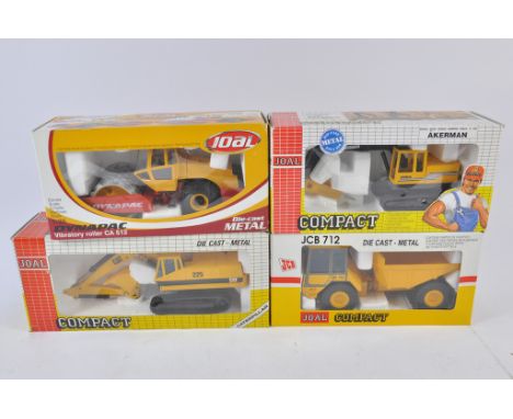 Group of 1:50 scale Joal Construction items including CAT 225 Excavator, JCB Dump Truck, Dynapac Roller and Akerman Excavator