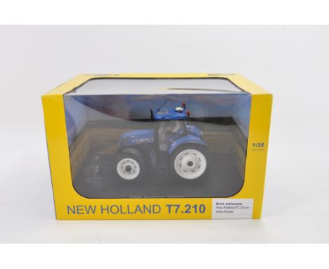 Universal Hobbies 1:32 scale New Holland T7.210 Tractor (Special Edition for Minitoys with Row Crop Wheels). NM-M in E Box.