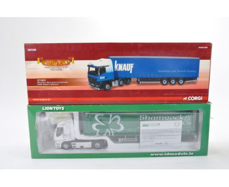 Corgi No. CC13812 Eddie Stobart Truck and Trailer Set plus Lion Toys Shamrock Logistics. NM-M in G-VG Boxes. (2)